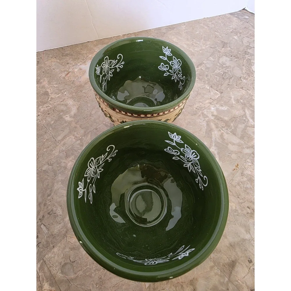 Temp-tations Green Floral Basket Weave Dessert Sherbet Pedestal‎ Bowl Set Of 2